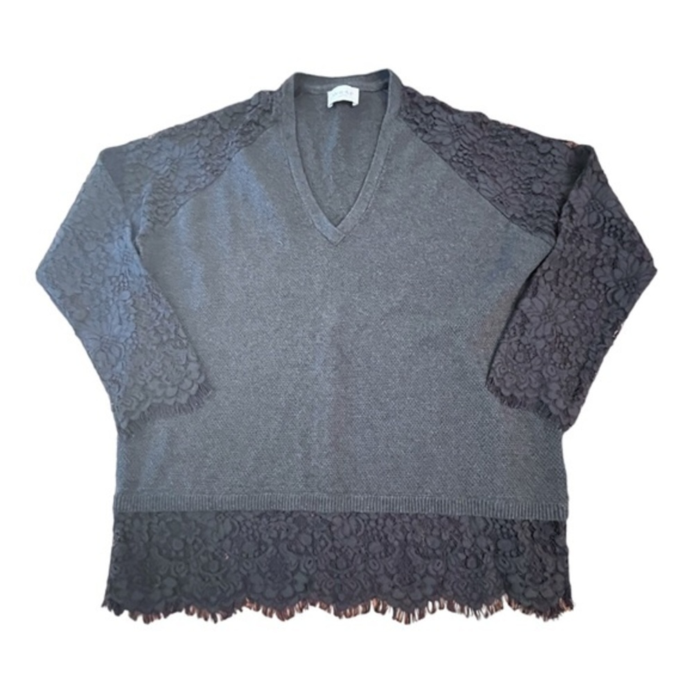 Wrap London Black Lace Sweater V-neck Vneck 100% Cotton Women's Size 6